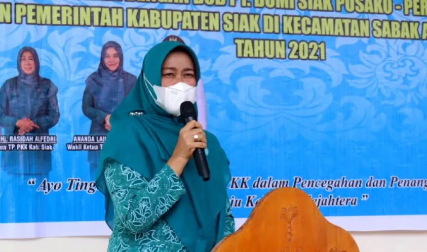 TP PKK Kabupaten Siak Serahkan Bantuan PMT Di Kampung Sabak Permai